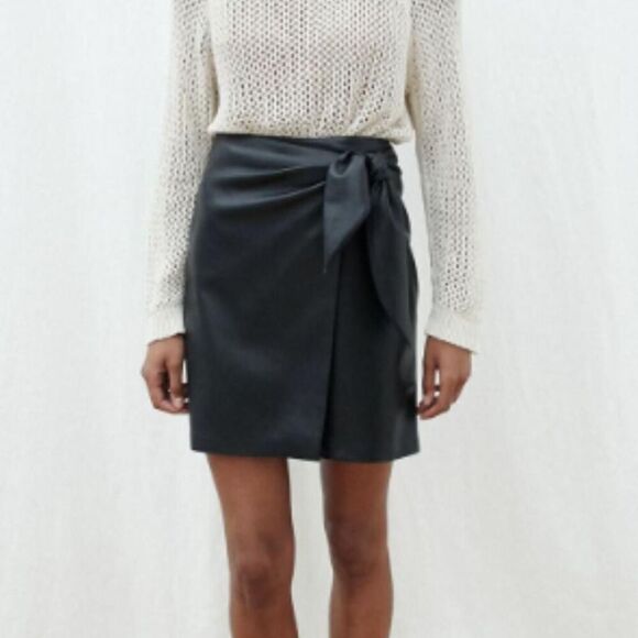 Nanushka basics Black Vegan Leather Side Tie Mini Skirt | Quiet Luxury small - Picture 4 of 8